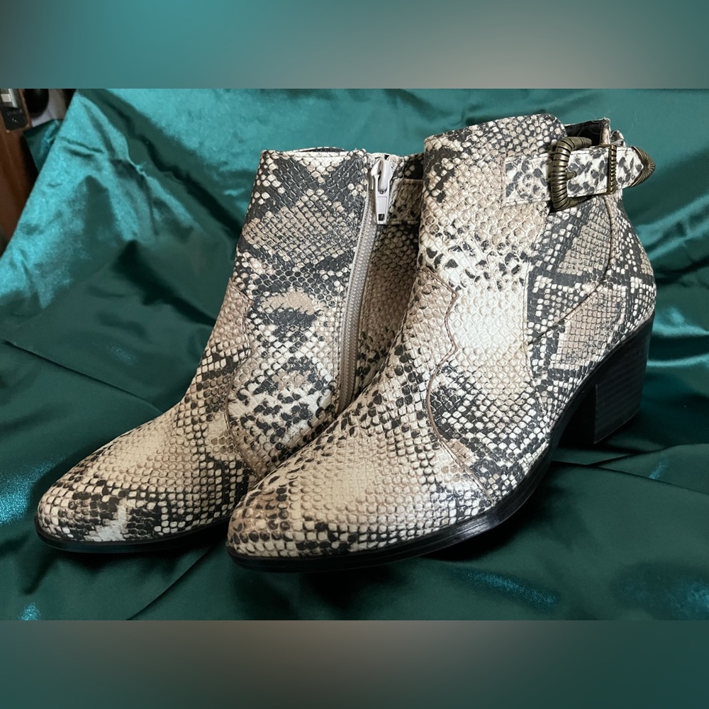 Qupid Snakeskin Ankle Booties